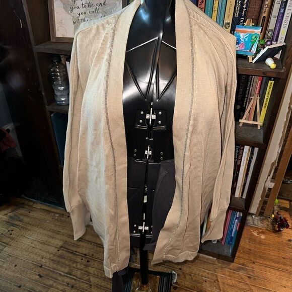 Chico’s shimmery gold trim beigecore 3/XXL cotton cardigan - Picture 1 of 3